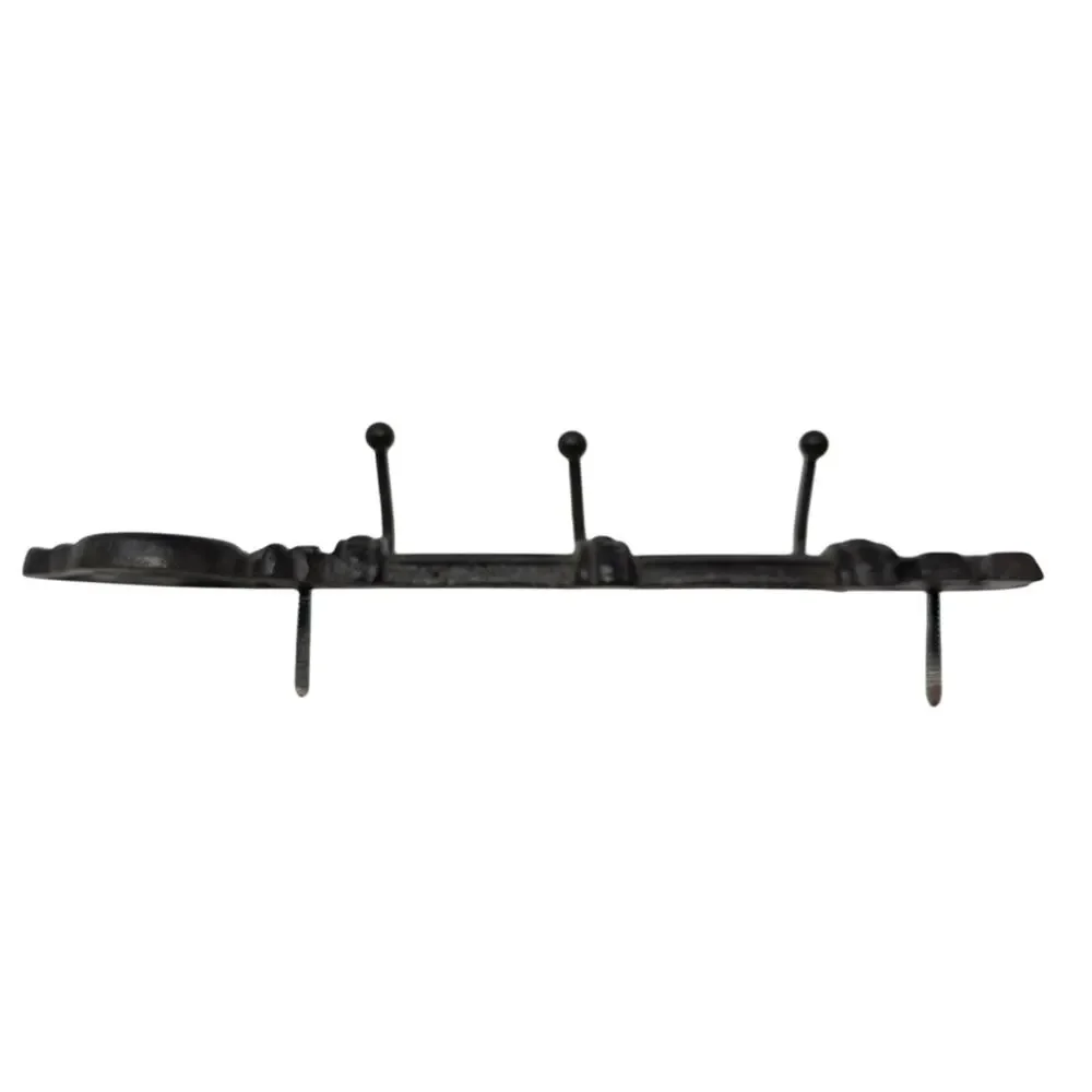 Cast Iron Skeleton Key Wall Hook Rack 3 Hooks Rustic Entryway Decor